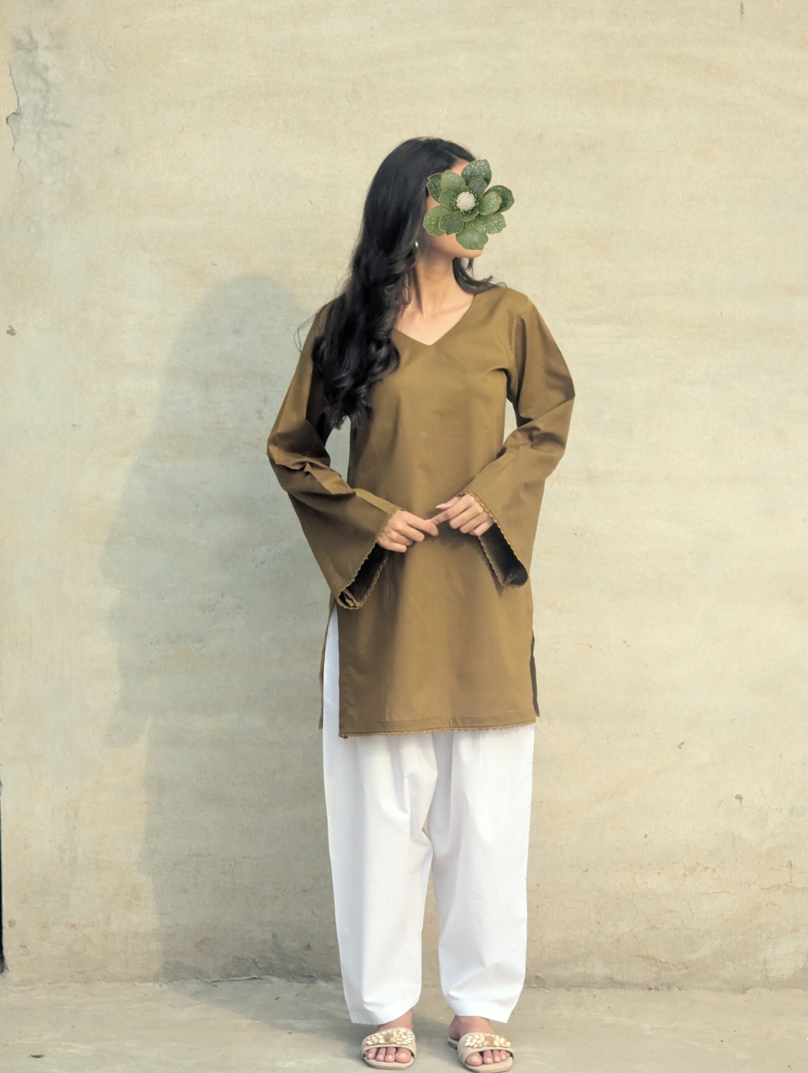 Olive Green Plain Kurti